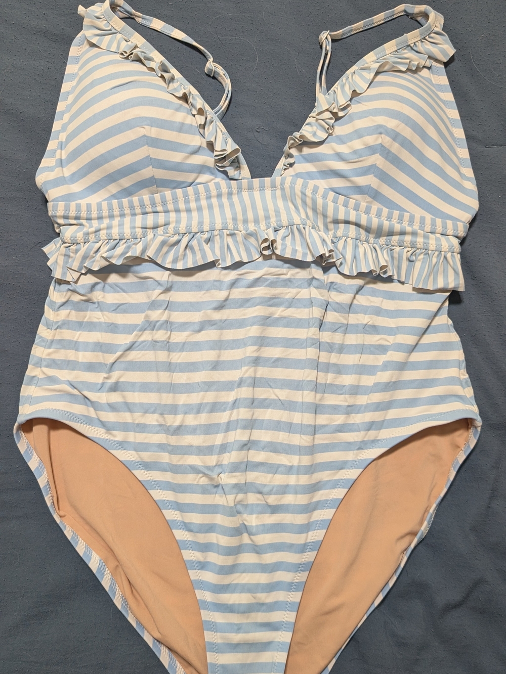 J. Crew Light Blue & White Ruffle Stripe One-Piece Swimsuit